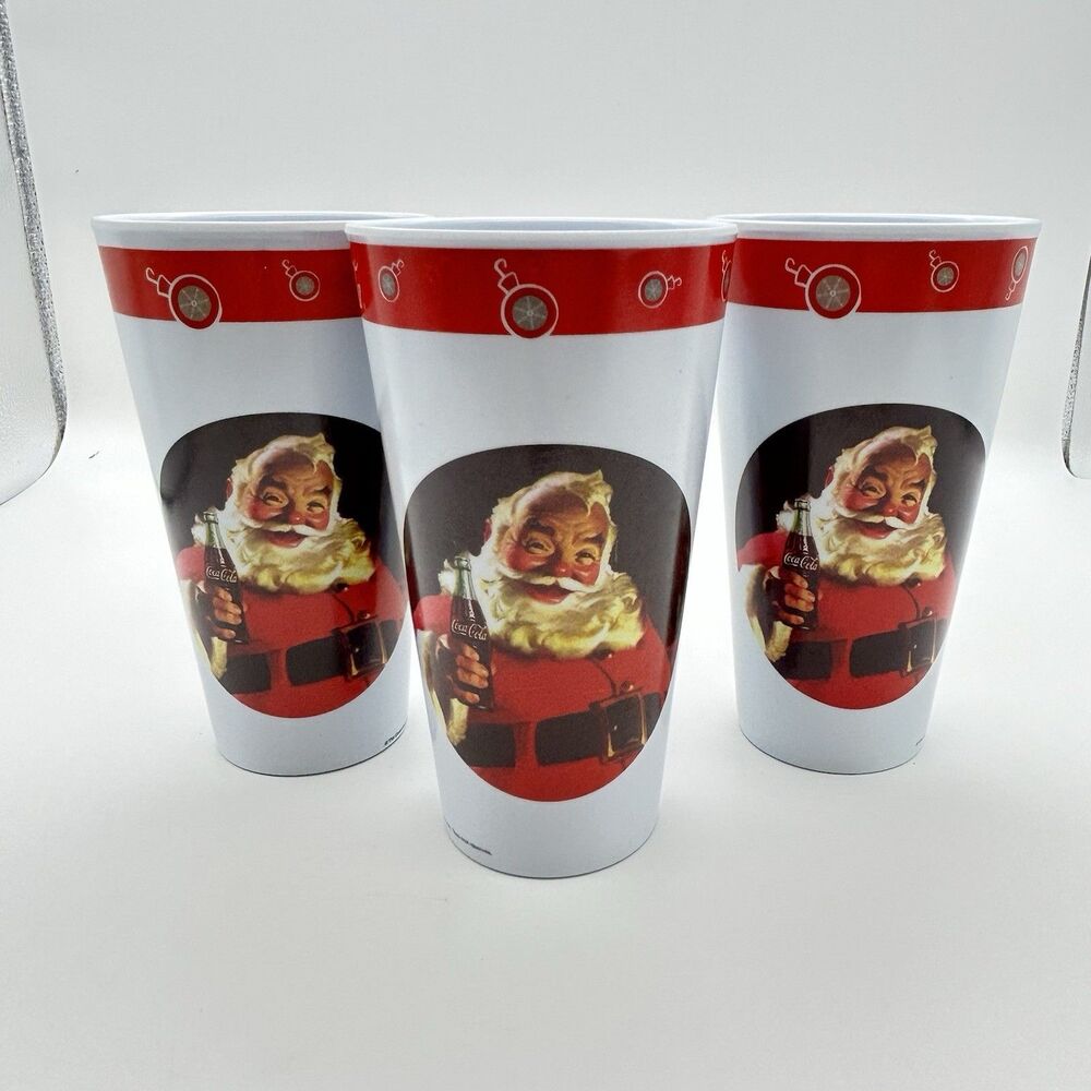 Gibson Melamine Coca Cola Santa Clause Christmas 16Oz Tumbler Cup 6.25" Set Of 3
